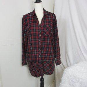 J. Jill Layered Blouse Plaid Tunic Button Down Long Sleeve Top Size Large